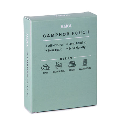 Haka Camphor Pouch –100% Pure Camphor | Multipurpose Natural Chemical Free Air Freshener for Car, Wardrobe, Bathroom & Room | Eco-Friendly Aroma Bag (Pack of 2)